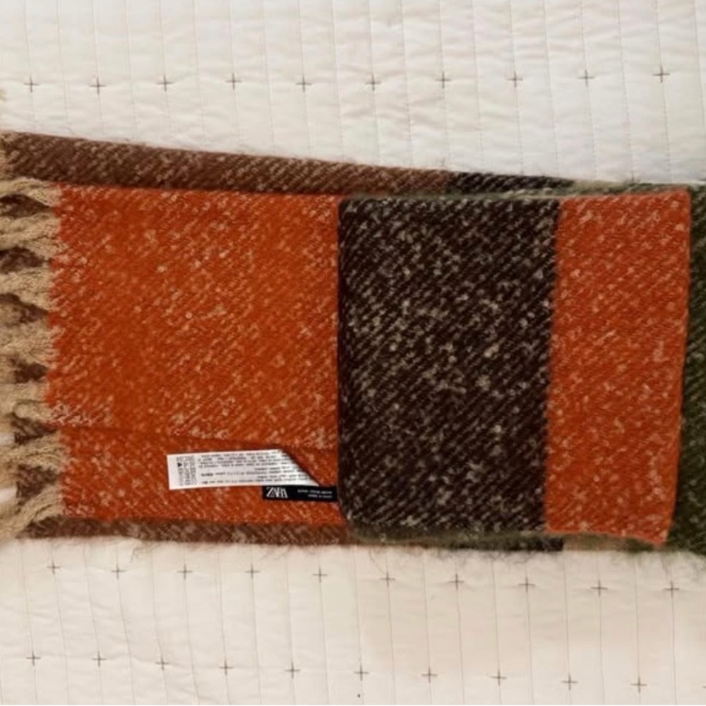 Zara Orange and Brown Knit Scarf